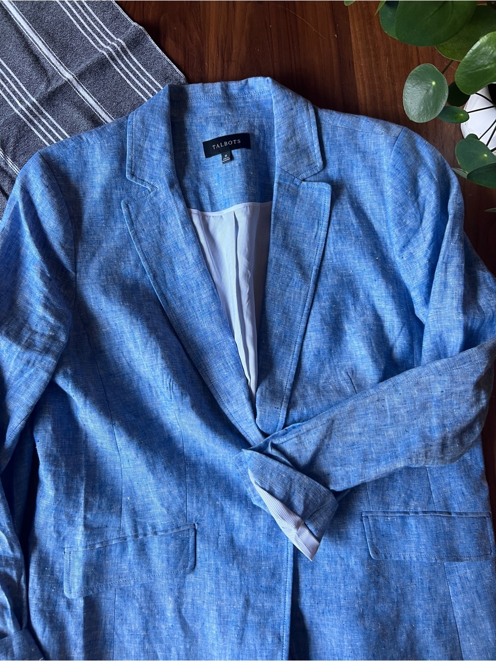 Talbots Light Blue Linen-Blend Single-Button Blazer
